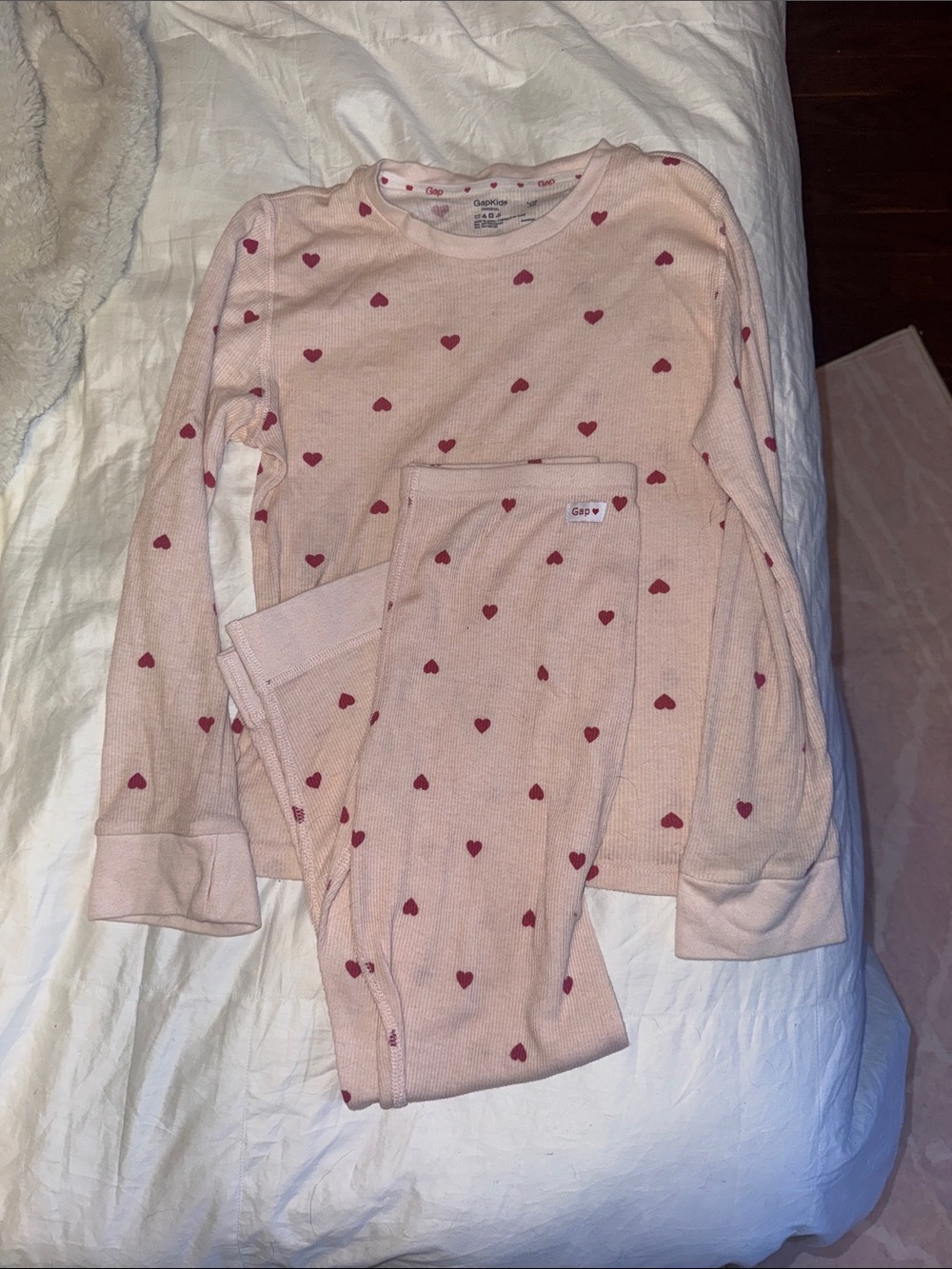 GAP Pink Pajama Set with Red Heart Print